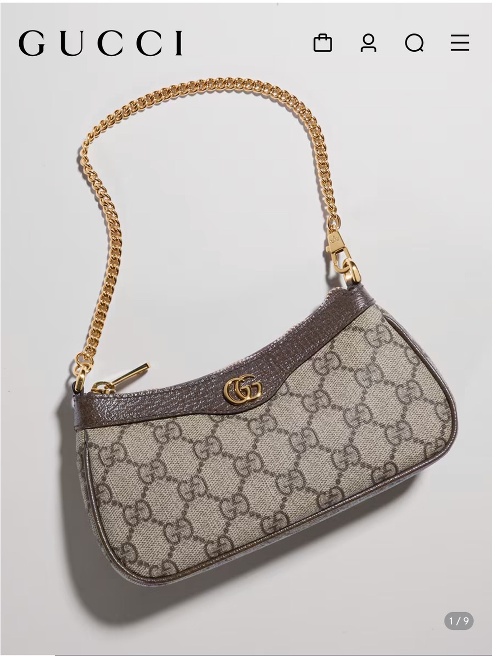 Gucci Ophidia mini bag GG Canvas Shoulder Bag with Brown Leather & Gold Chain